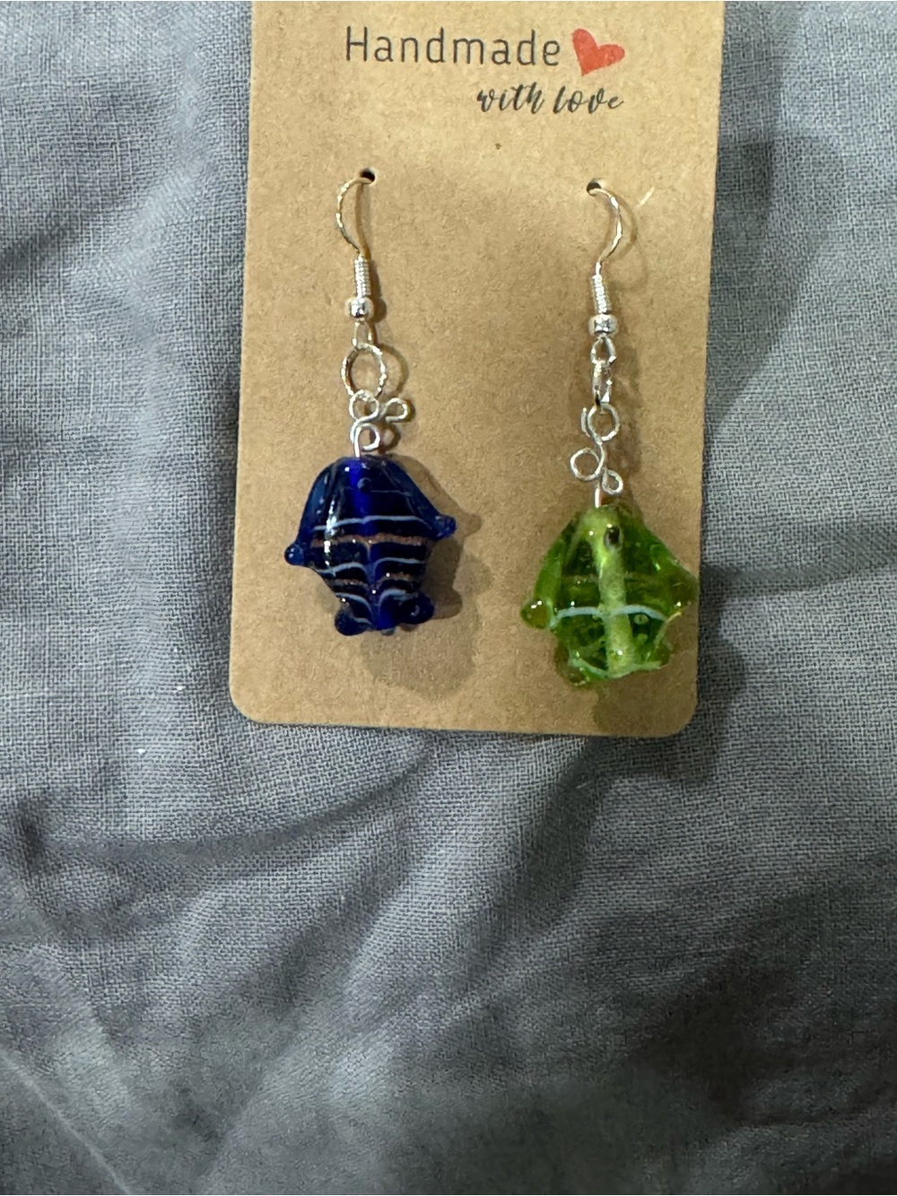 Handmade Earrings - 1 Fish-Blue Fish, 2 Fish- Green Fish 🐟 🐠